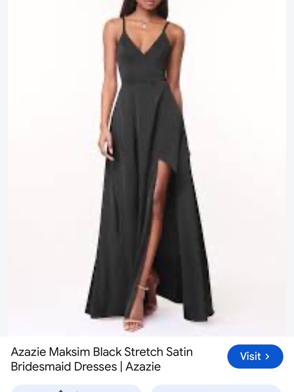 Azazie Black Stretch Satin Maxi Dress with Thigh Slit